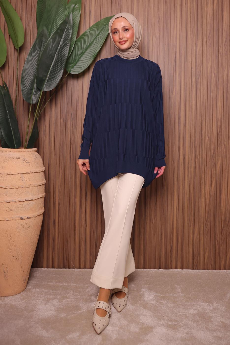 Hijab clothing NAVY BLUE KNITWEAR TUNIC T 2007