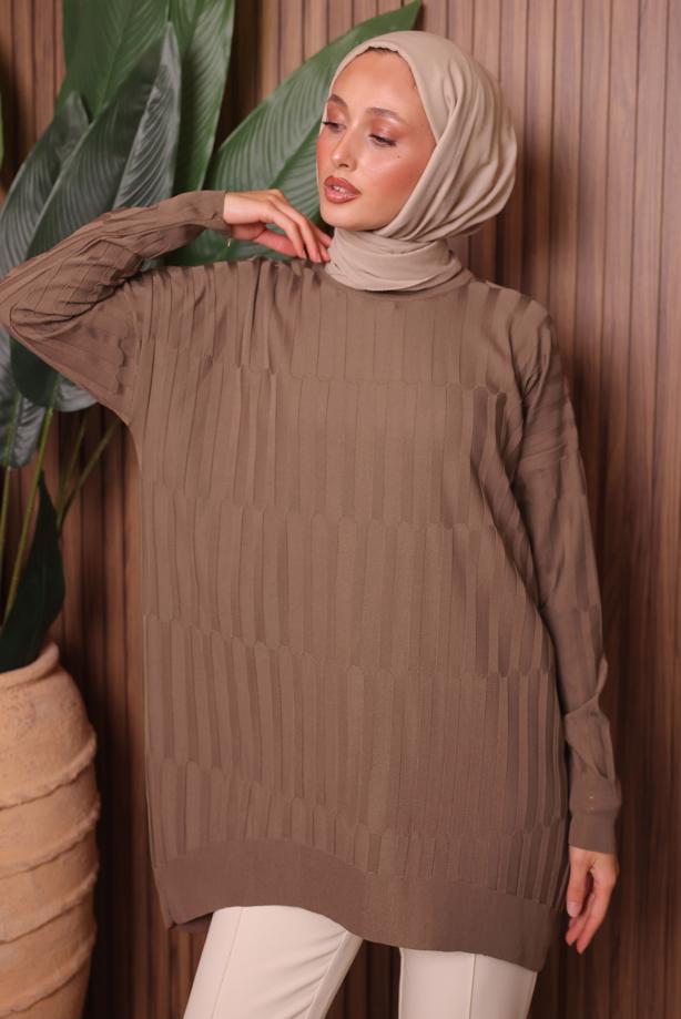 Tesettür giyim VİZON TRİKO TUNİK T 2007 - TRENDTESETTÜR