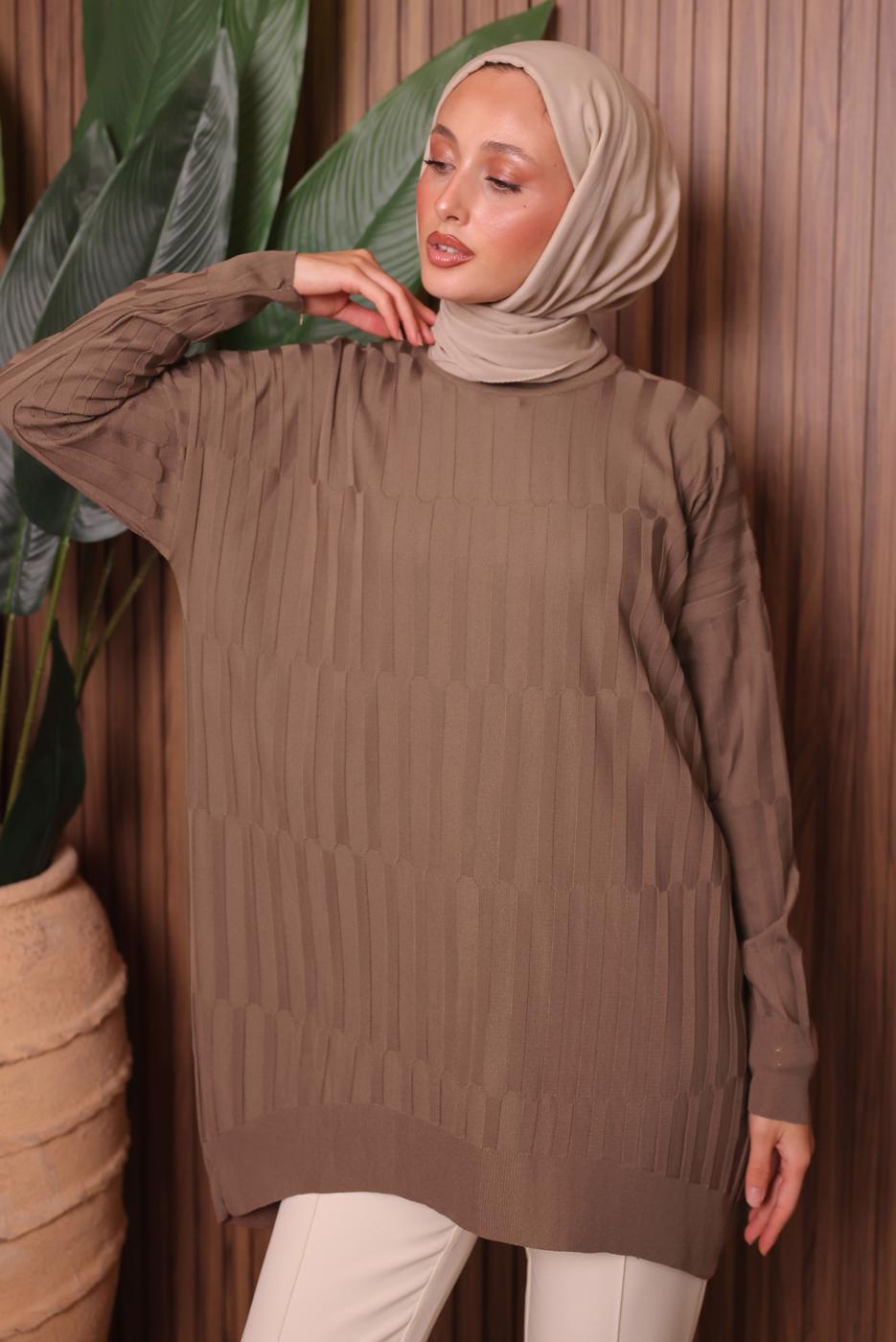 Tesettür giyim VİZON TRİKO TUNİK T 2007