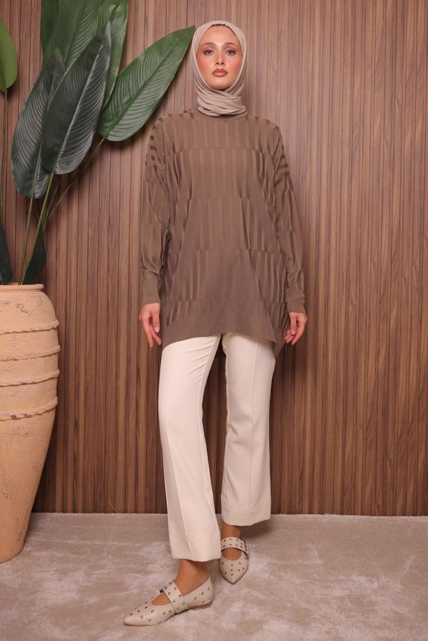 Tesettür giyim VİZON TRİKO TUNİK T 2007 - TRENDTESETTÜR