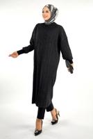 Tesettür giyim SİYAH FİTİLLİ TRİKO TUNİK T 20381