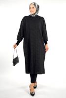 Tesettür giyim SİYAH FİTİLLİ TRİKO TUNİK T 20381