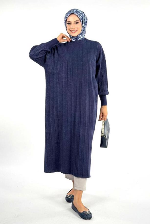 Vêtements hijab BLEU MARINE TUNIQUE EN MAILLE CÔTELÉE T 20381 - TRENDTESETTÜR