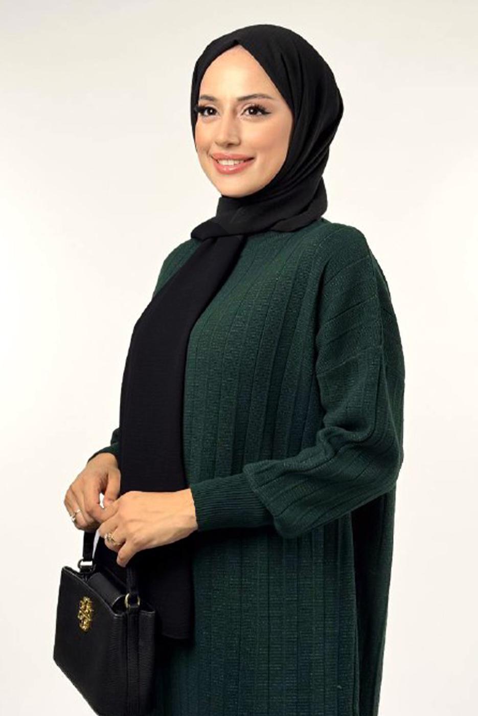 Tesettür giyim YEŞİL FİTİLLİ TRİKO TUNİK T 20381