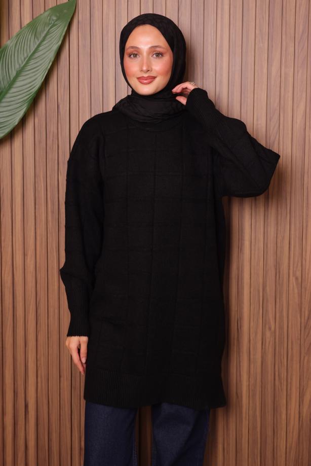 Tesettür giyim SİYAH TRİKO TUNİK T 2107 - TRENDTESETTÜR
