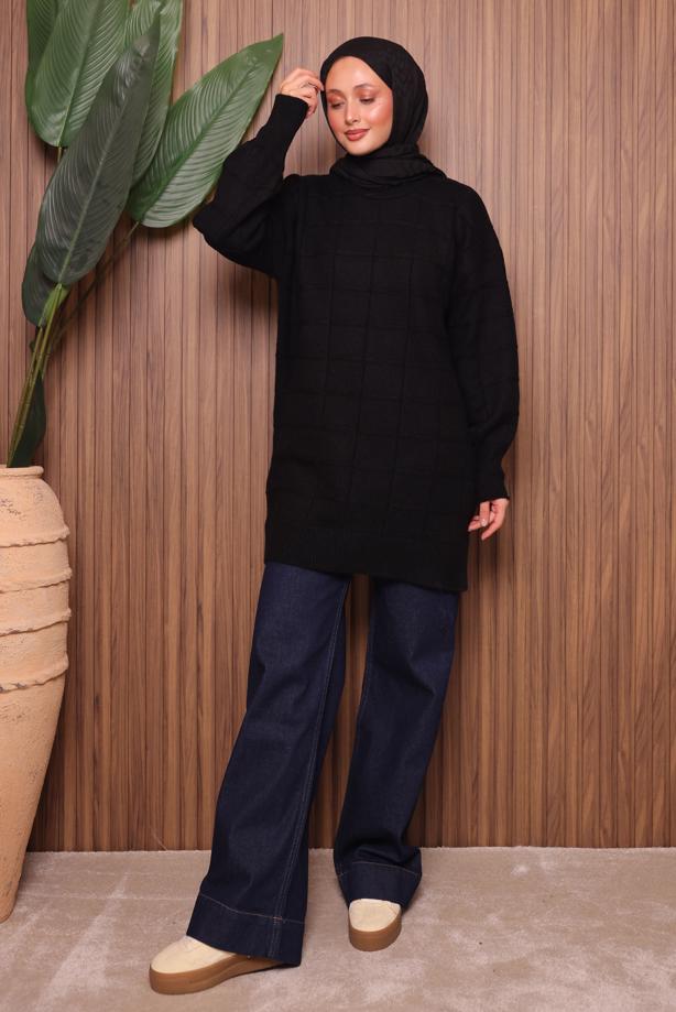 Tesettür giyim SİYAH TRİKO TUNİK T 2107 - TRENDTESETTÜR