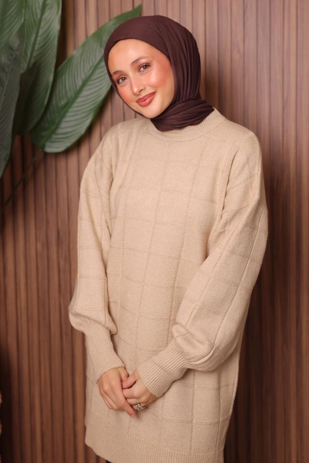 Vêtements hijab BEIGE TUNIQUE EN MAILLE T 2107 - TRENDTESETTÜR