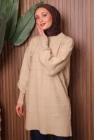 Tesettür giyim BEJ TRİKO TUNİK T 2107