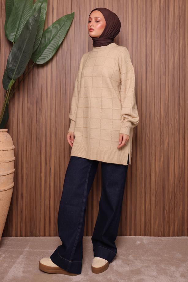 Vêtements hijab BEIGE TUNIQUE EN MAILLE T 2107 - TRENDTESETTÜR