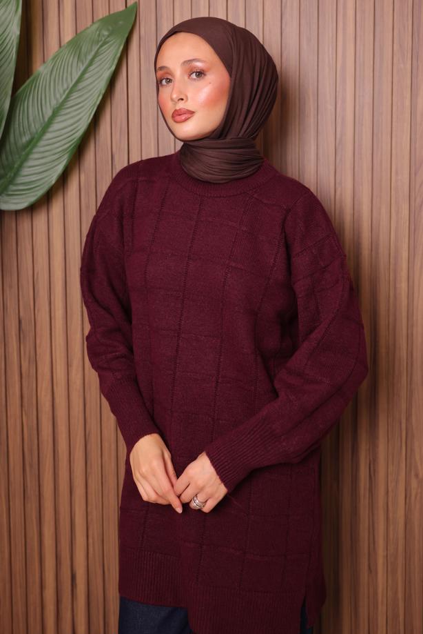 Vêtements hijab ROUGE BORDEAUX TUNIQUE EN MAILLE T 2107 - TRENDTESETTÜR