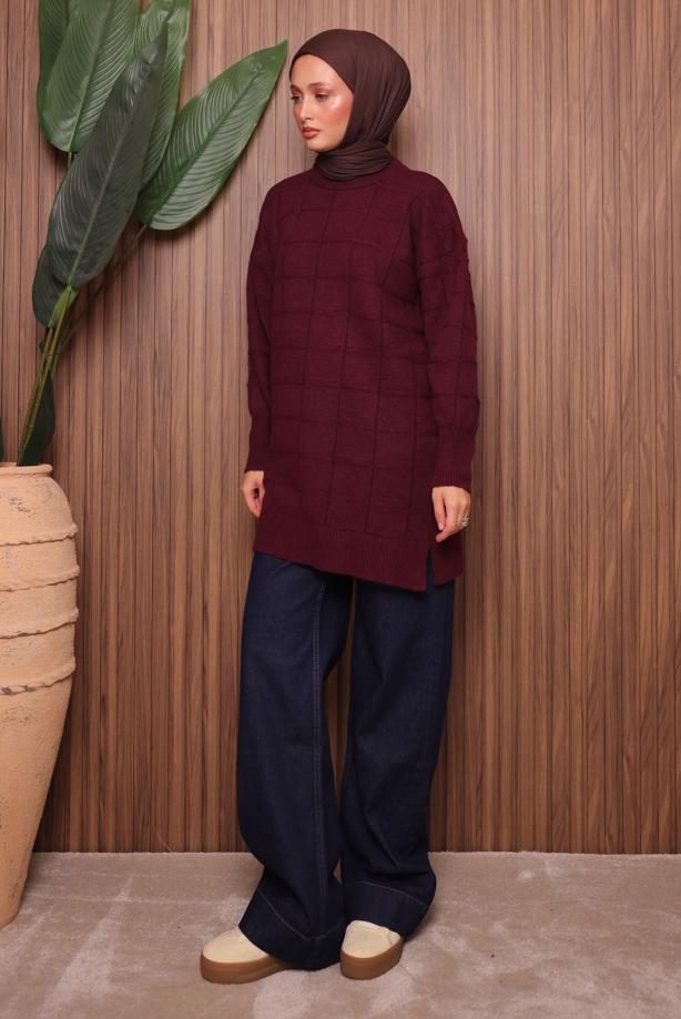 Vêtements hijab ROUGE BORDEAUX TUNIQUE EN MAILLE T 2107 - TRENDTESETTÜR