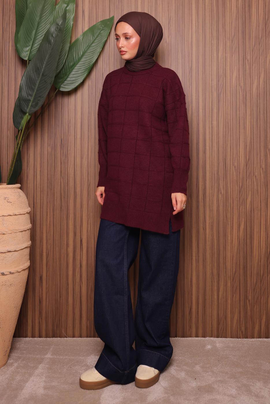 Vêtements hijab ROUGE BORDEAUX TUNIQUE EN MAILLE T 2107