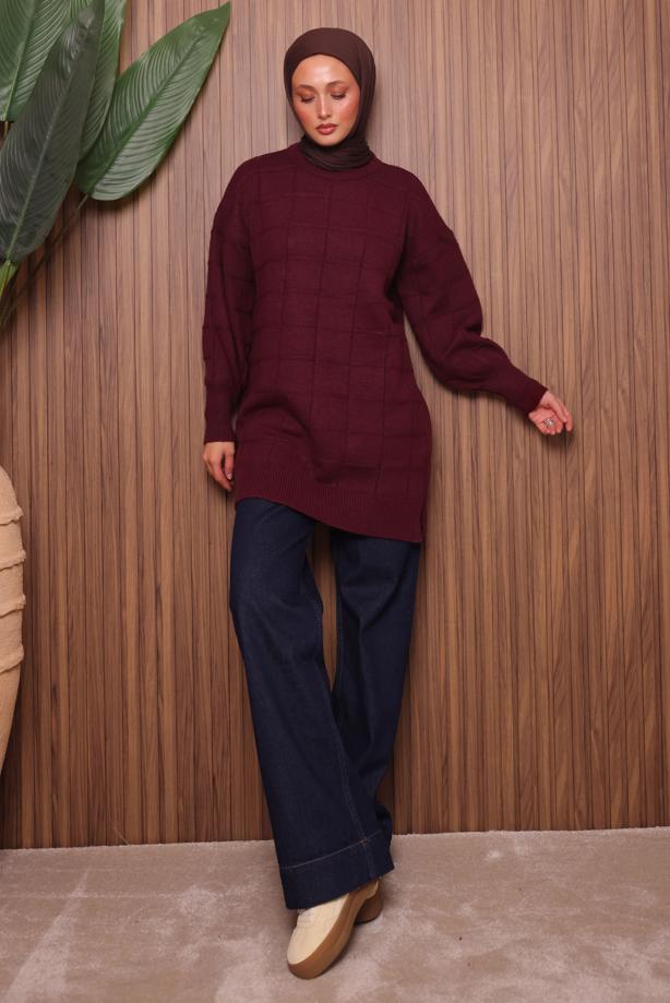 Vêtements hijab ROUGE BORDEAUX TUNIQUE EN MAILLE T 2107 - TRENDTESETTÜR