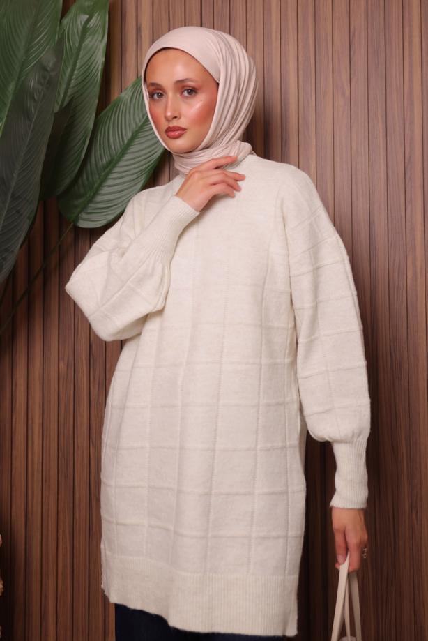 Vêtements hijab ÉCRU TUNIQUE EN MAILLE T 2107 - TRENDTESETTÜR