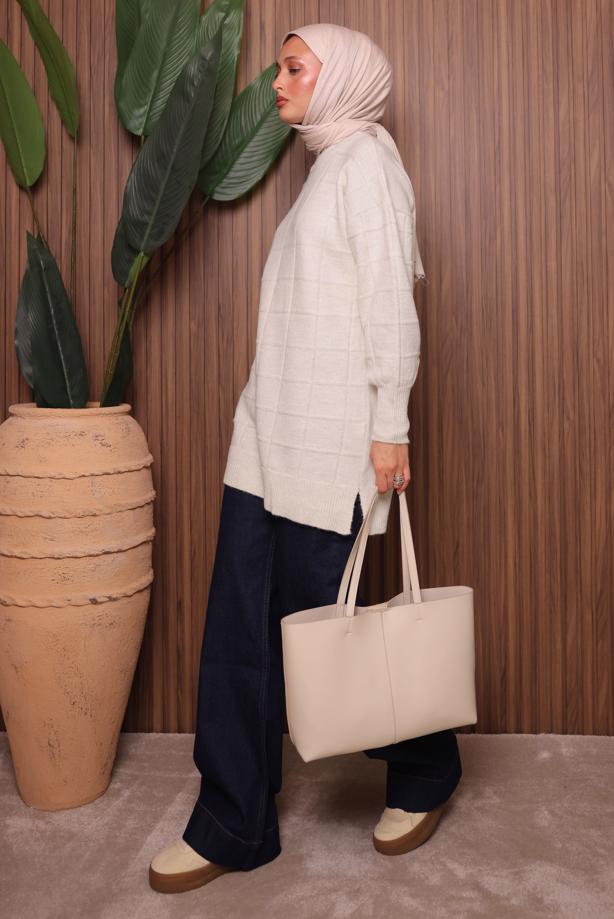 Vêtements hijab ÉCRU TUNIQUE EN MAILLE T 2107 - TRENDTESETTÜR