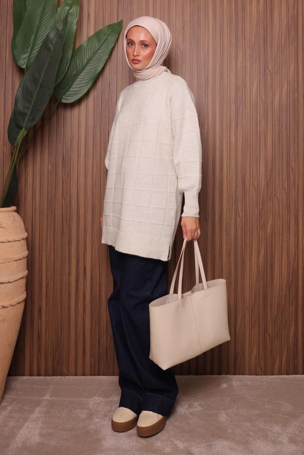 Vêtements hijab ÉCRU TUNIQUE EN MAILLE T 2107 - TRENDTESETTÜR