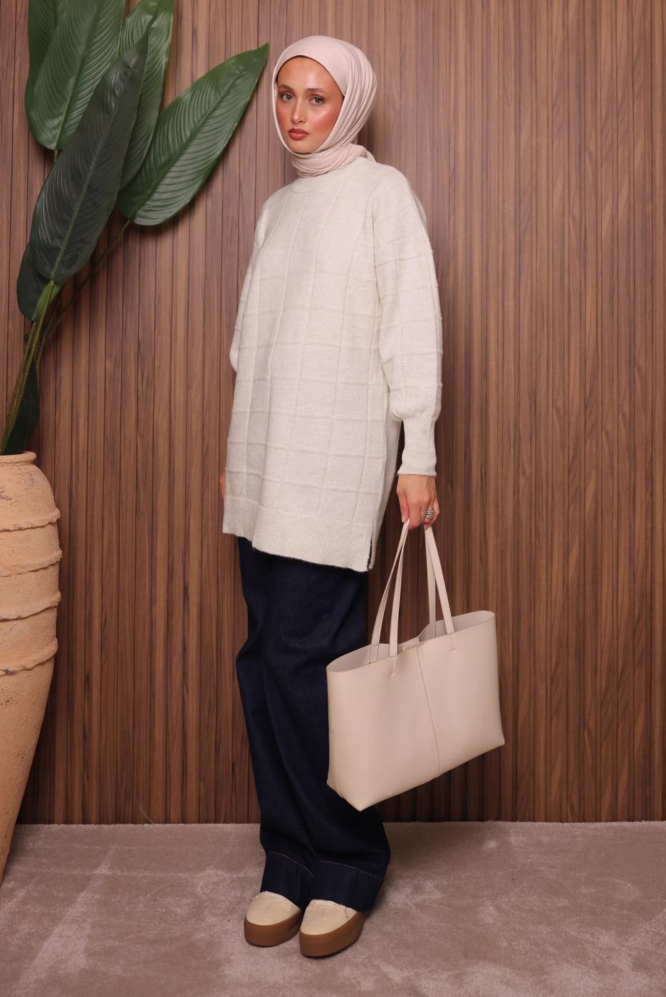 Vêtements hijab ÉCRU TUNIQUE EN MAILLE T 2107