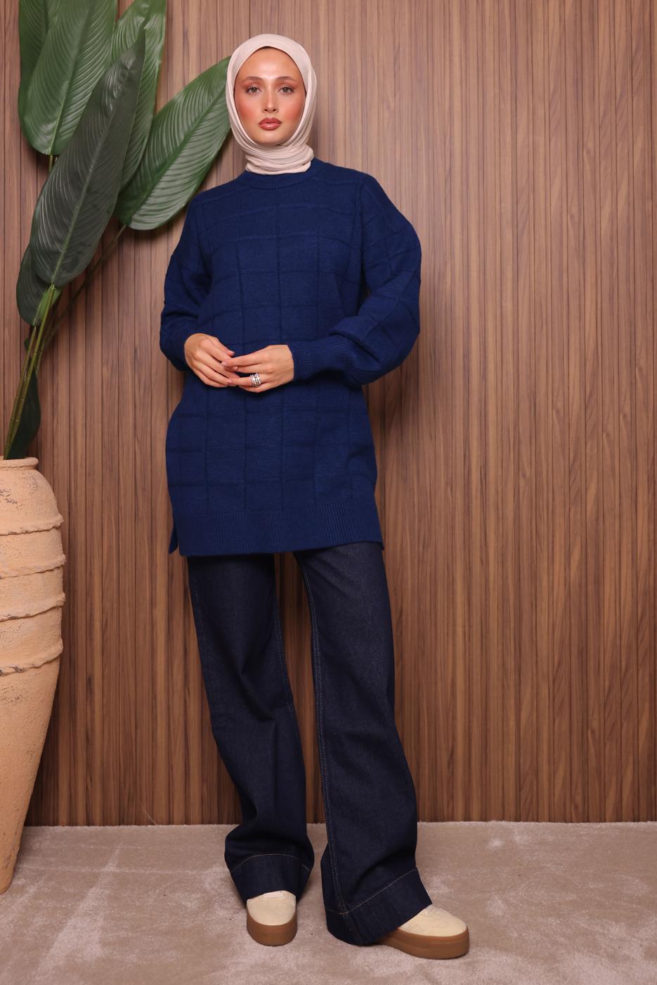 Tesettür giyim LACİVERT TRİKO TUNİK T 2107