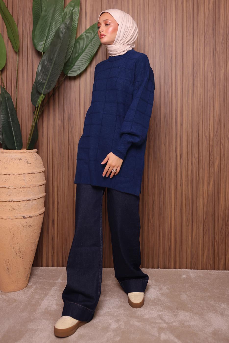 Tesettür giyim LACİVERT TRİKO TUNİK T 2107