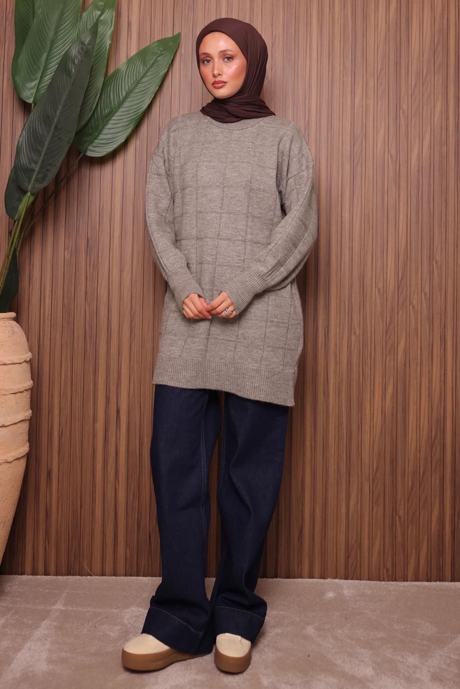 Tesettür giyim VİZON TRİKO TUNİK T 2107