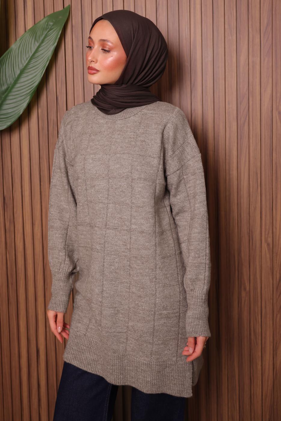 Tesettür giyim VİZON TRİKO TUNİK T 2107
