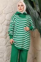 Hijab clothing GREEN STRIPED KNITWEAR TUNIC T 2208-1