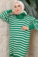 Hijab clothing GREEN STRIPED KNITWEAR TUNIC T 2208-1