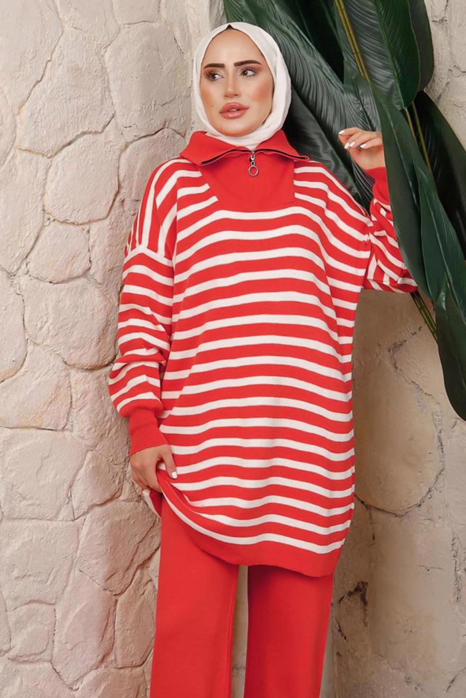 Hijab clothing ORANGE STRIPED KNITWEAR TUNIC T 2208-1