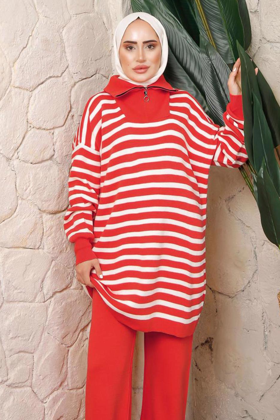 Hijab clothing ORANGE STRIPED KNITWEAR TUNIC T 2208-1