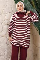 Hijab clothing CLARET RED STRIPED KNITWEAR TUNIC T 2208-1