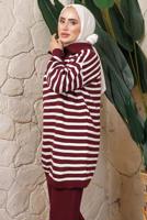 Hijab clothing CLARET RED STRIPED KNITWEAR TUNIC T 2208-1