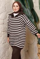 Hijab clothing BROWN STRIPED KNITWEAR TUNIC T 2208-1