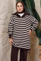 Hijab clothing BROWN STRIPED KNITWEAR TUNIC T 2208-1