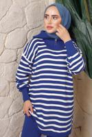 Hijab clothing NAVY BLUE STRIPED KNITWEAR TUNIC T 2208-1