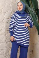 Hijab clothing NAVY BLUE STRIPED KNITWEAR TUNIC T 2208-1