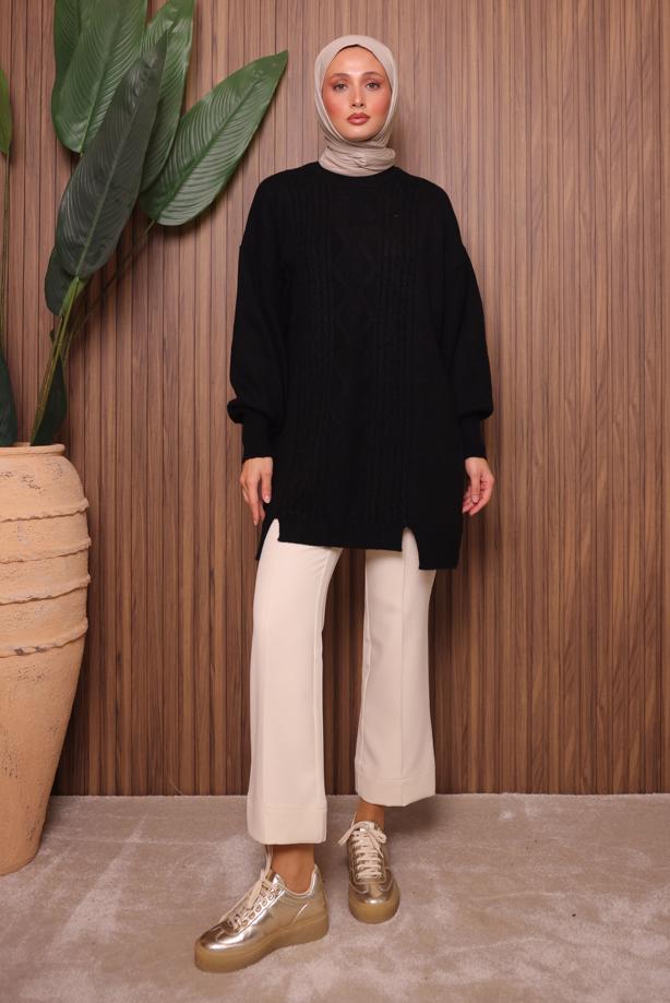 Vêtements hijab NOIR TUNIQUE EN MAILLE T 2307 - TRENDTESETTÜR