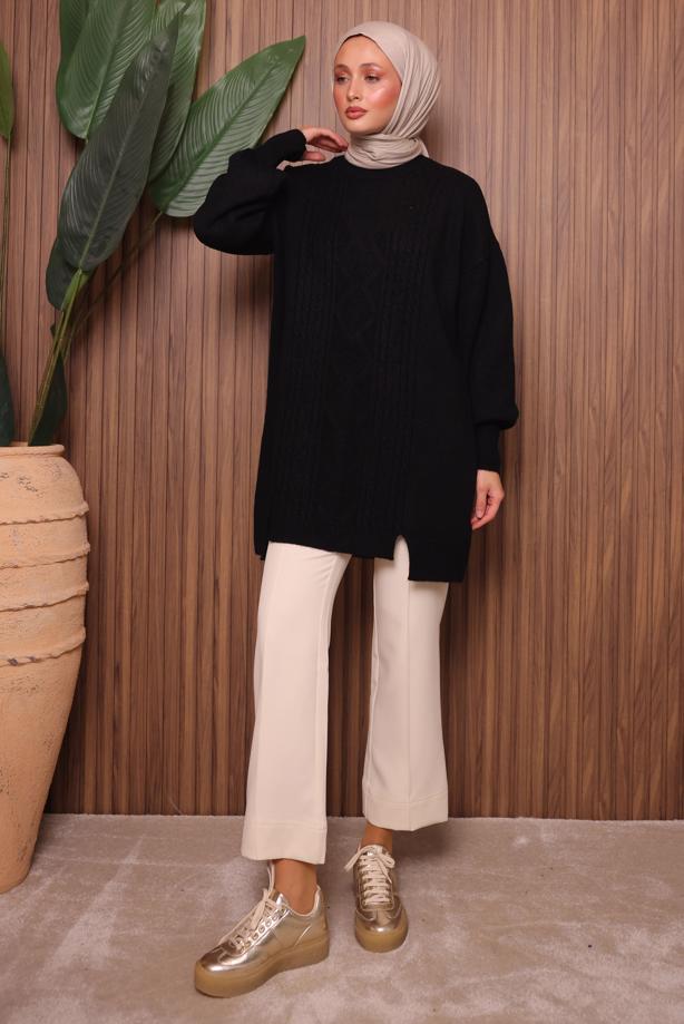 Vêtements hijab NOIR TUNIQUE EN MAILLE T 2307 - TRENDTESETTÜR