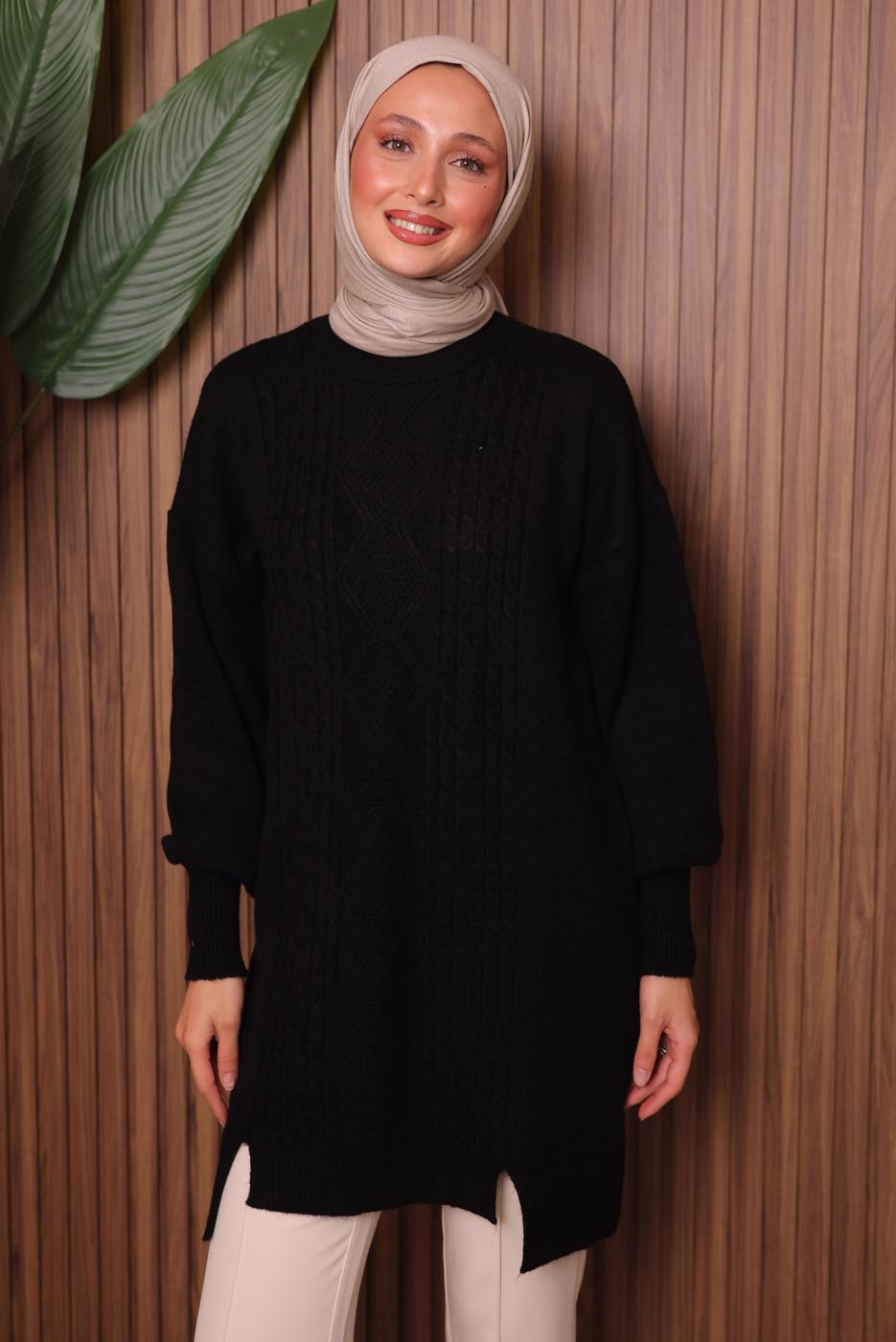 Vêtements hijab NOIR TUNIQUE EN MAILLE T 2307