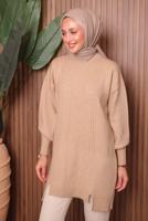Tesettür giyim BEJ TRİKO TUNİK T 2307 