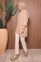 Tesettür giyim BEJ TRİKO TUNİK T 2307 