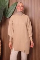 Tesettür giyim BEJ TRİKO TUNİK T 2307 