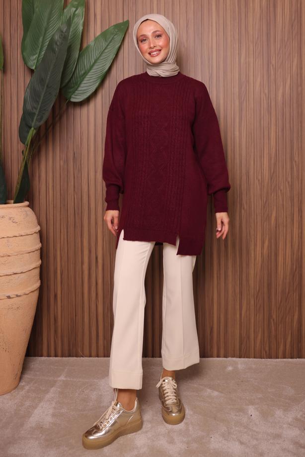 Vêtements hijab ROUGE BORDEAUX TUNIQUE EN MAILLE T 2307 - TRENDTESETTÜR