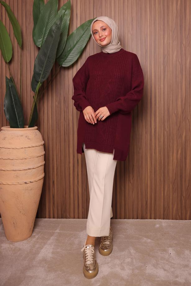 Vêtements hijab ROUGE BORDEAUX TUNIQUE EN MAILLE T 2307 - TRENDTESETTÜR