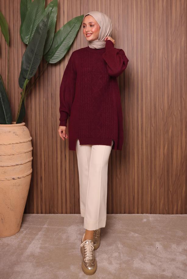 Vêtements hijab ROUGE BORDEAUX TUNIQUE EN MAILLE T 2307 - TRENDTESETTÜR