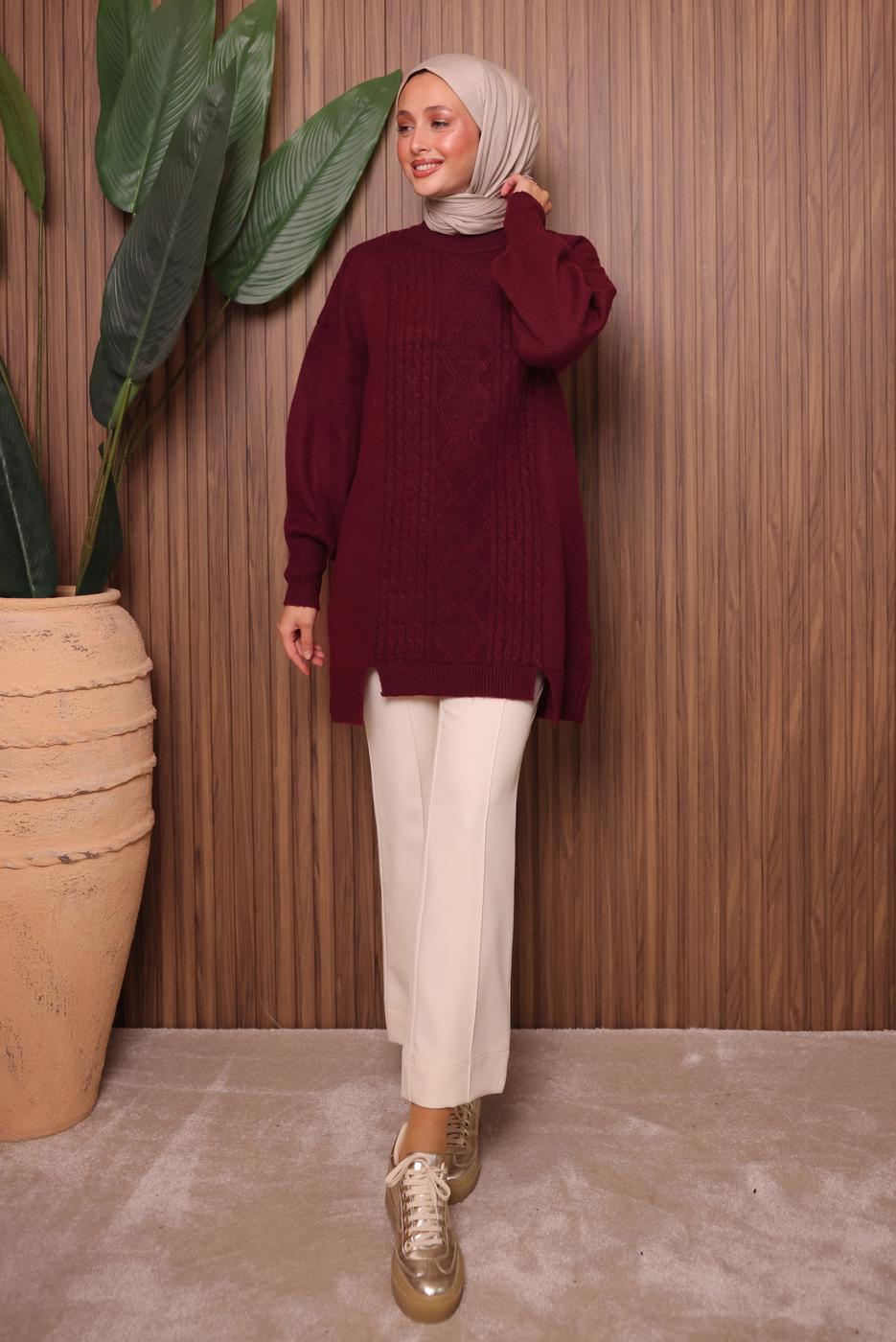 Vêtements hijab ROUGE BORDEAUX TUNIQUE EN MAILLE T 2307