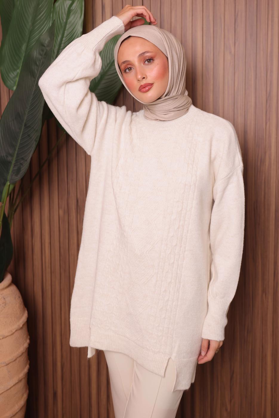 Vêtements hijab ÉCRU TUNIQUE EN MAILLE T 2307
