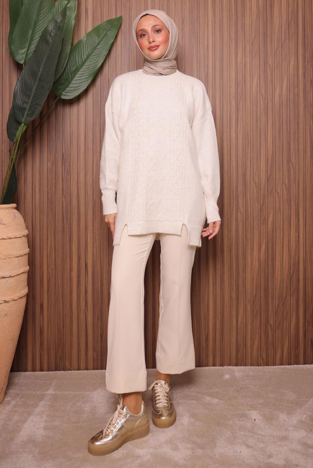 Vêtements hijab ÉCRU TUNIQUE EN MAILLE T 2307 - TRENDTESETTÜR