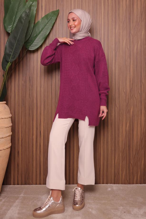 Vêtements hijab FUCHSIA TUNIQUE EN MAILLE T 2307 - TRENDTESETTÜR