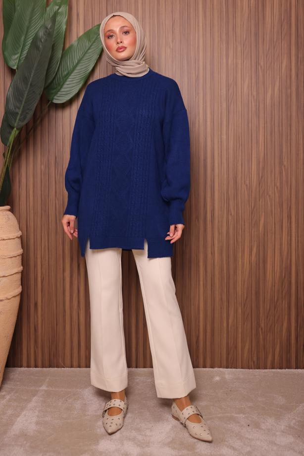 Vêtements hijab BLEU MARINE TUNIQUE EN MAILLE T 2307 - TRENDTESETTÜR