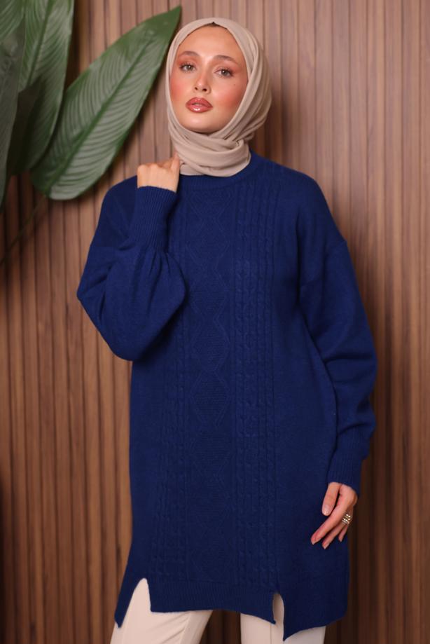 Vêtements hijab BLEU MARINE TUNIQUE EN MAILLE T 2307 - TRENDTESETTÜR